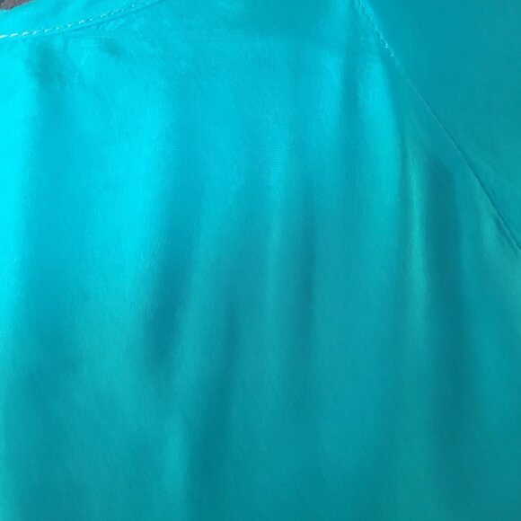 Angela Tone Womens Turquoise Short Sleeve Silk Blouse - Picture 3 of 5